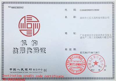 WSTIANMAO Institution credit code certificate